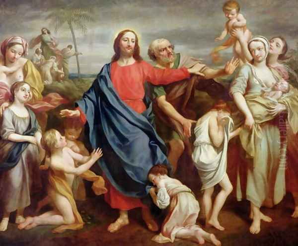 Suffer the little children to come unto me, and forbid them not, 1746 Oil Painting by Rev. James Wills