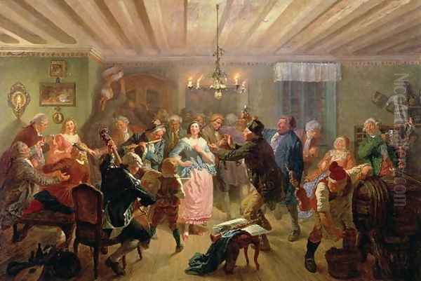 The Concert at Tre Byttor, Scene from 'Fredman's Epistle' Number 51, 1860 Oil Painting by Josef Wilhelm Wallander