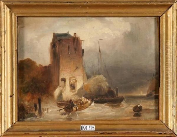 Scene Fluviale Oil Painting by Wijnandus Johannes Josephus Nuijen