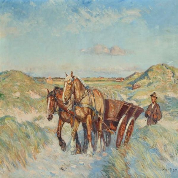 Farmer And Horses Oil Painting by Borge C. Nyrop