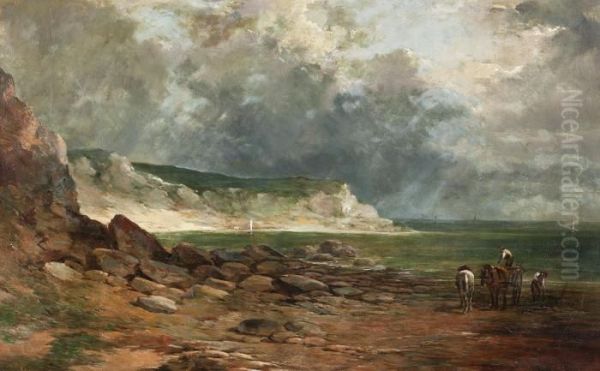 Kelp Gathering On The Shore Oil Painting by Lucius Richard O'Brien