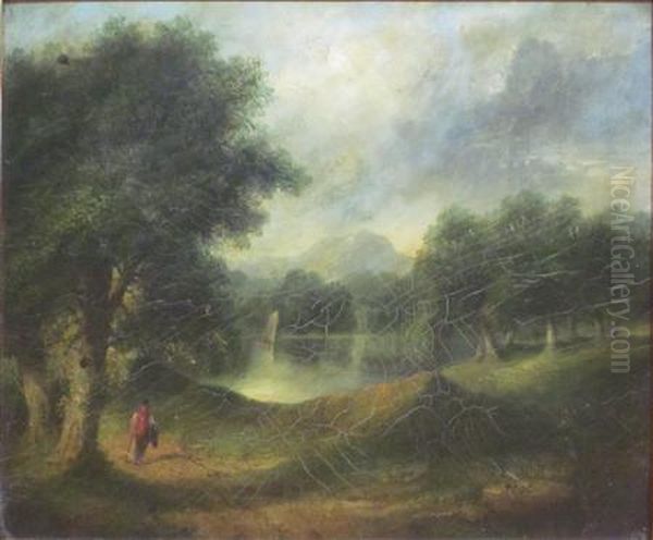 Wooded River Landscape With Figure Oil Painting by James Arthur O'Connor