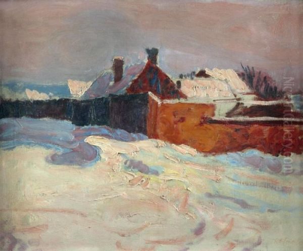 Ferme Dans La Neige A Pont Aven, Oil Painting by Roderic O'Conor