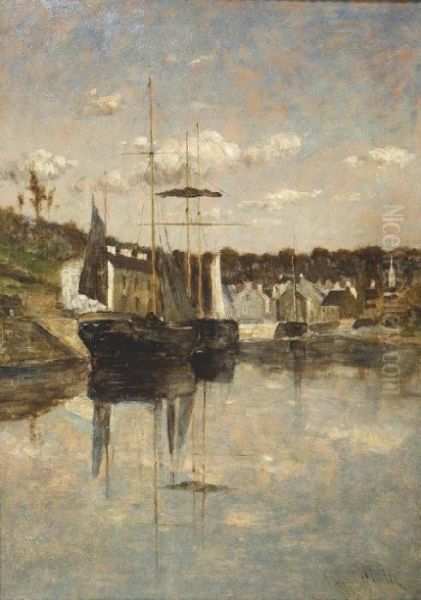 Boats And Wooded Harbour Scene, Pont-aven Oil Painting by Aloysius C. O'Kelly