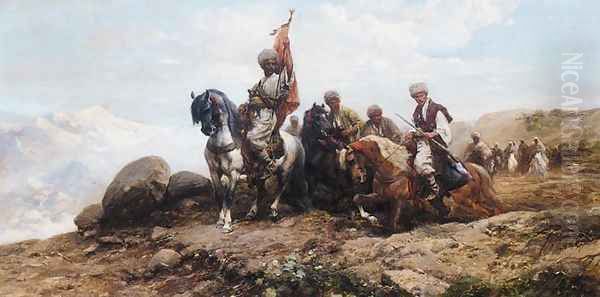 Cossacks Gathering for the Hunt Oil Painting by Michal Gorstkin Wywiorski