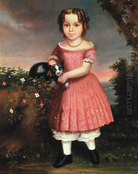 Portrait of a Child stroking a Cat, 1851 Oil Painting by Charles Winter