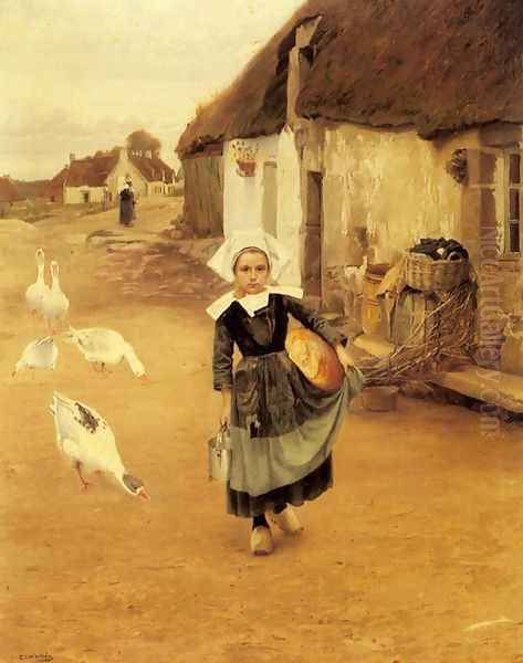 The Little Goosegirl Oil Painting by Gustaf Theodor Wallen