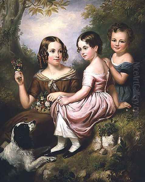 Portrait of three children, 1846 Oil Painting by W.R. Waters