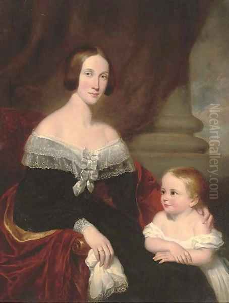 Portrait of a mother and child Oil Painting by W.R. Waters