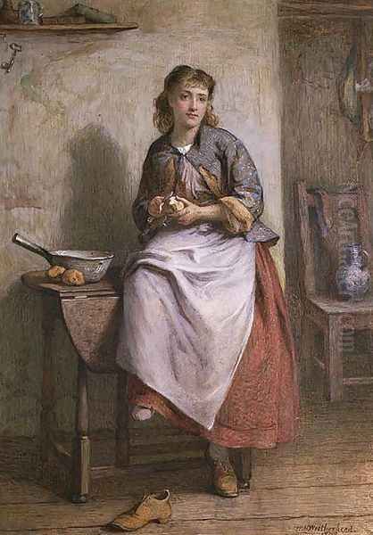 Girl Peeling Potatoes Oil Painting by William Harris Weatherhead