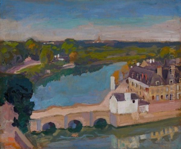 Paysage Au Vieux Pont Oil Painting by George Oberteuffer