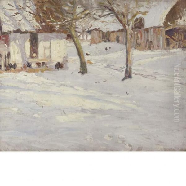 Winter Trees On The Farm Oil Painting by George Oberteuffer