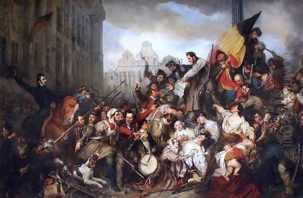 Episode of the September Days 1830 on the Grand Place of Brussels Oil Painting by Baron Gustave Wappers