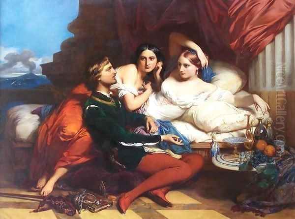 Boccaccio Reading the Decameron to Queen Joanna of Naples Oil Painting by Baron Gustave Wappers