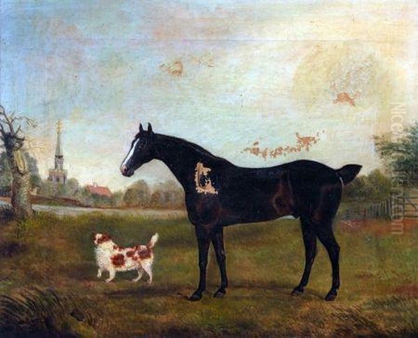 Horse And Spaniel In Landscape Oil Painting by Edwin, Beccles Of Cooper