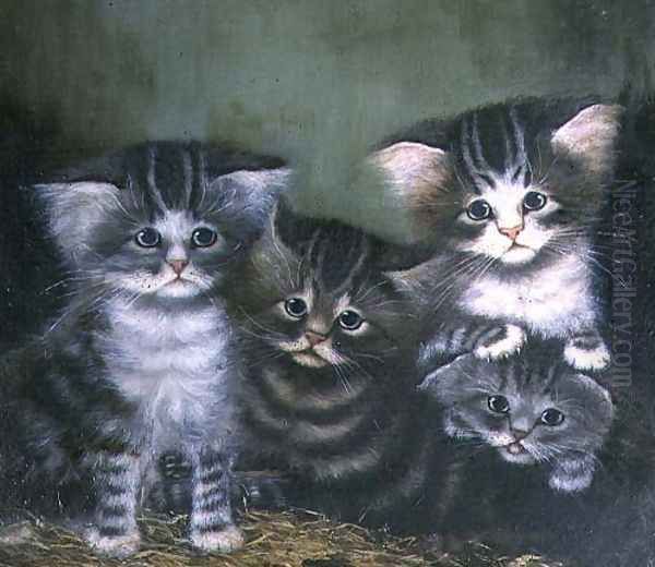 Four Kittens Oil Painting by C. Wilson