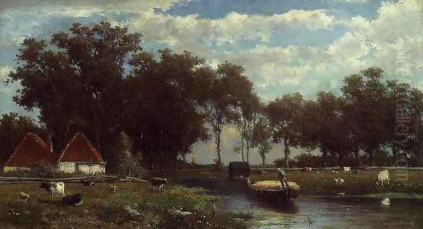 The Hay Bridge Oil Painting by Johan Hendrik Weissenbruch