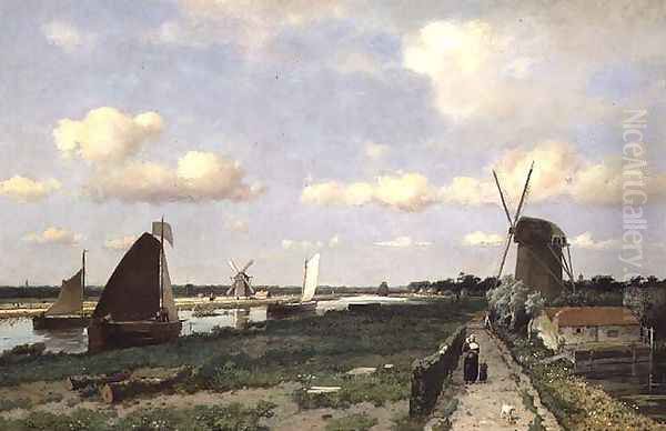 View of the Trekvliet canal near The Hague, 1870 Oil Painting by Johan Hendrik Weissenbruch