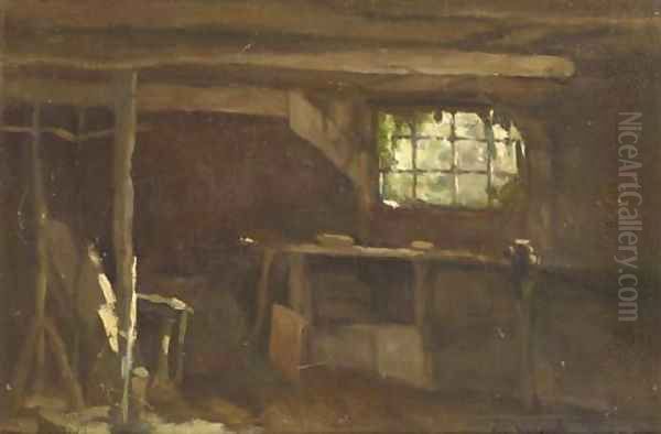 Barn interior Oil Painting by Johan Hendrik Weissenbruch