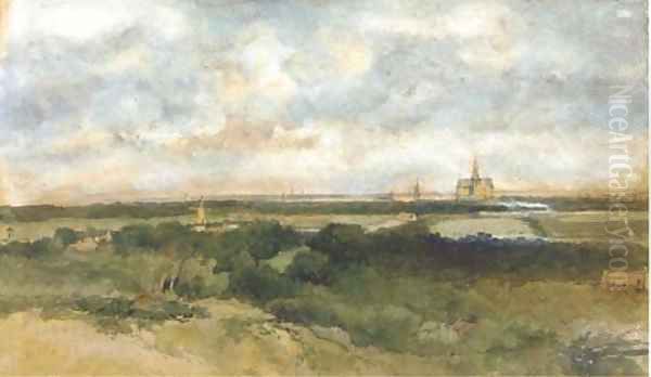 A panoramic view of Haarlem from the dunes Oil Painting by Johan Hendrik Weissenbruch