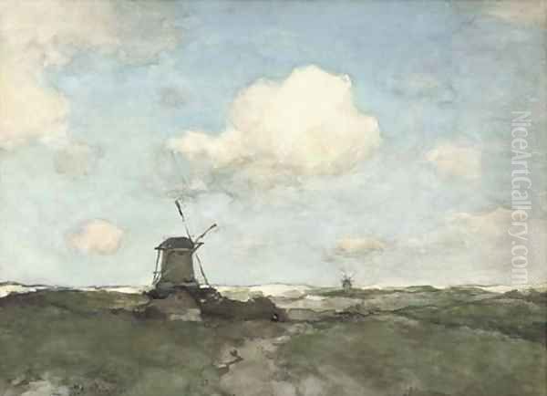 A windmill in a polder landscape 2 Oil Painting by Johan Hendrik Weissenbruch