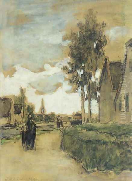 Figures on a village path, Noorden Oil Painting by Johan Hendrik Weissenbruch