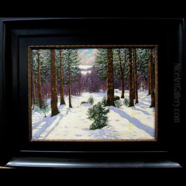 Winter Woodland Study Oil Painting by Victor Olgyai