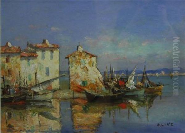 Mediterranean Harbour Oil Painting by Jean-Baptiste Olive