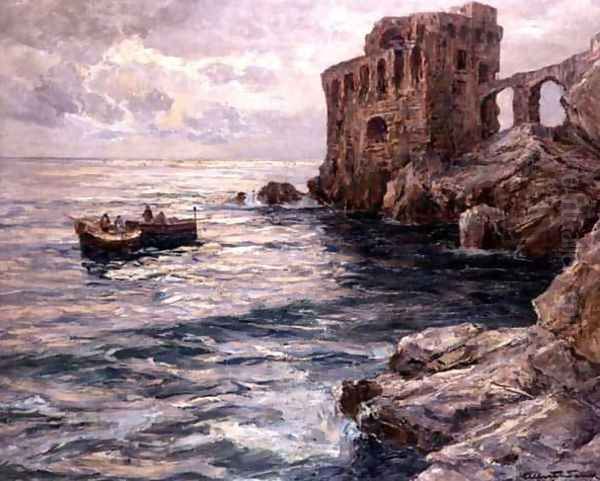 Fishing off the Coast of Capri, 1915 Oil Painting by Karl Gottlieb Wenig