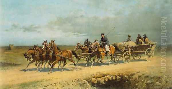 Seven-in-hand at Debrecen c. 1880 Oil Painting by Sandor Wagner