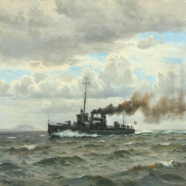 Torpedobaden Dragen I Sundet Oil Painting by Christian Benjamin Olsen