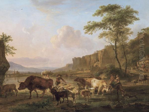 Paysage Du Sud Avec Gardiens De Troupeau Oil Painting by Balthasar Paul Ommeganck