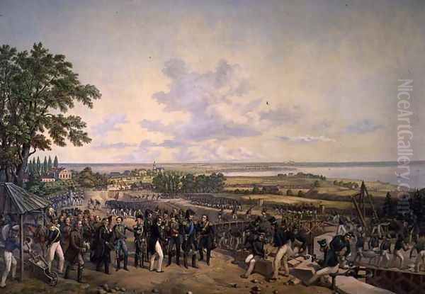 King Carl XIV Johan (1763-1844) of Sweden Visiting the Canal Locks at Berg in 1819, 1856 Oil Painting by Alexander Wetterling