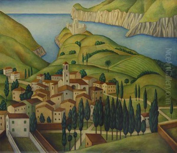 Paesaggio Ligure Oil Painting by Ubaldo Oppi