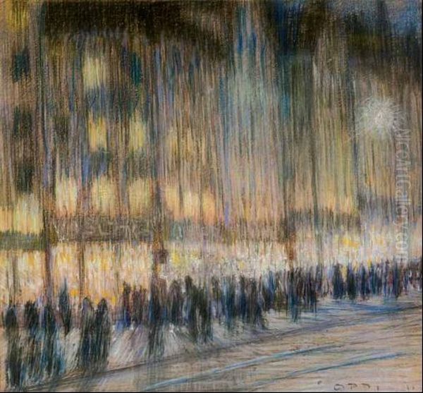 Strada Illuminata (vienna) Oil Painting by Ubaldo Oppi