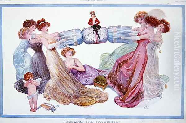 Pulling the Favourite, cartoon from Tatler magazine, 1st December 1909 Oil Painting by Basil Woodhouse