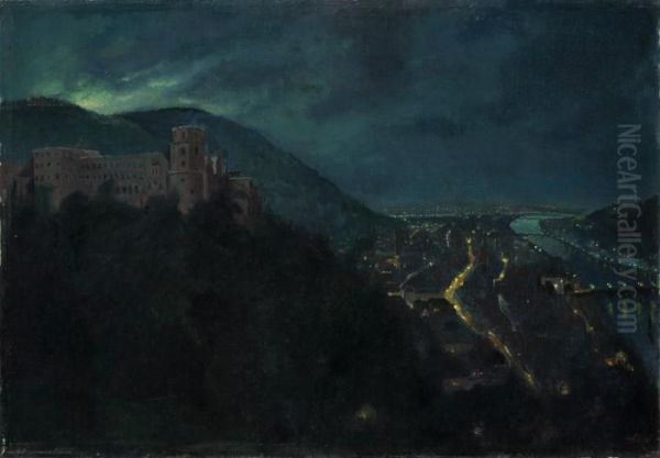 Heidelberg Bei Nacht Oil Painting by Emil Orlik