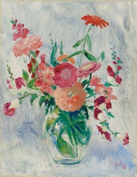 Straus Mit Sommerblumen Oil Painting by Emil Orlik