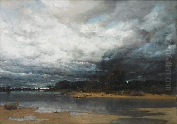 Approaching Storm On The Coast (possibly The Dnieper River) Oil Painting by Vladimir Donatovich Orlovskii