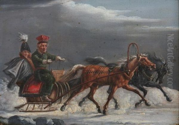 Winter Sleigh Ride Oil Painting by Alexander Ossipovitch Orlovsky