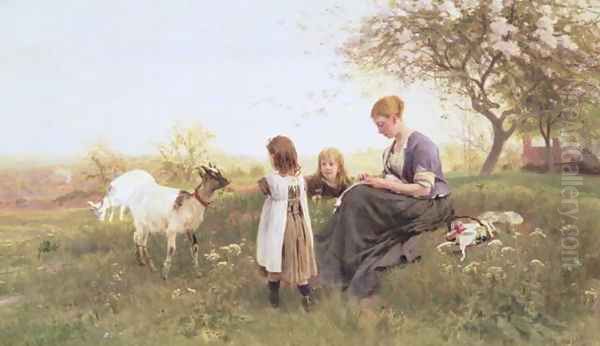 Feeding the Goats, 1870 Oil Painting by Otto Weber