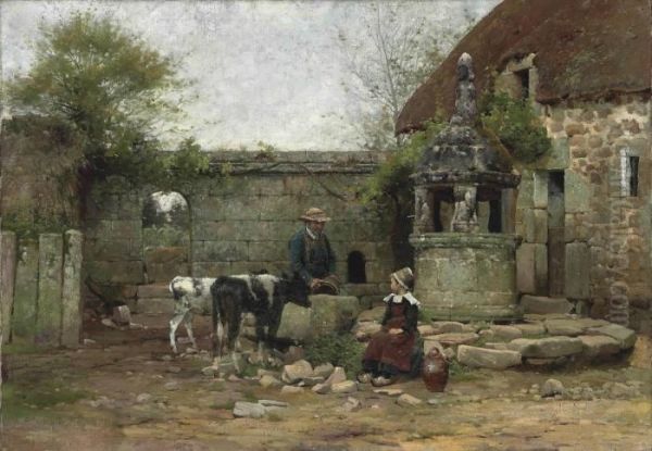 A Grey Morning In A Breton Farmyard Oil Painting by Walter Frederick Osborne