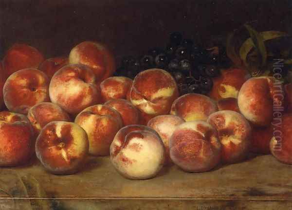 Still Life with Peaches and Grapes Oil Painting by Lemuel Everett Wilmarth