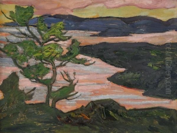 Solnedgang Over Fjarden Oil Painting by Helmer Osslund