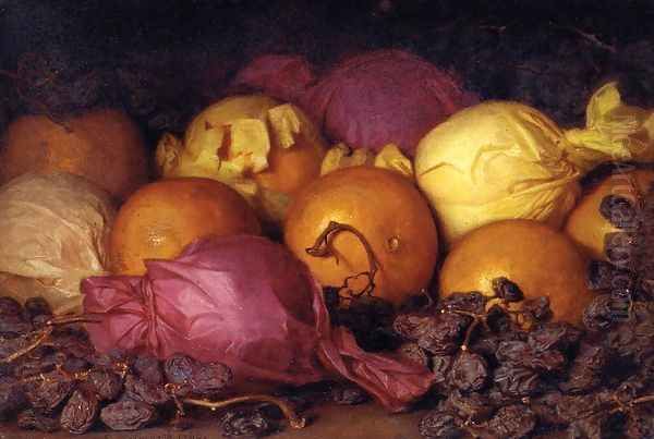 Still Life with Oranges and Raisins Oil Painting by Lemuel Everett Wilmarth