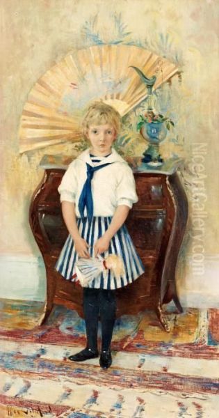 Girl In Sailor Blouse Oil Painting by Allan Osterlind