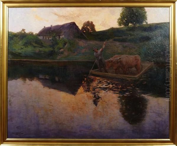 Landskap Iaftonstamning Oil Painting by Allan Osterlind