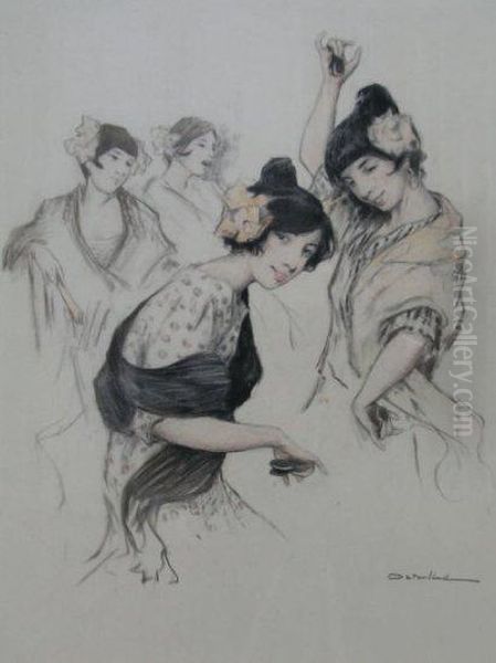 Danseurs Espagnols Fusain Et Crayons Decouleurs Oil Painting by Allan Osterlind