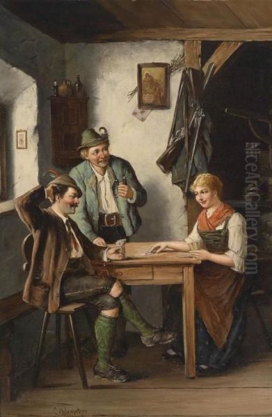 The Card Players Oil Painting by Carl Ostersetzer