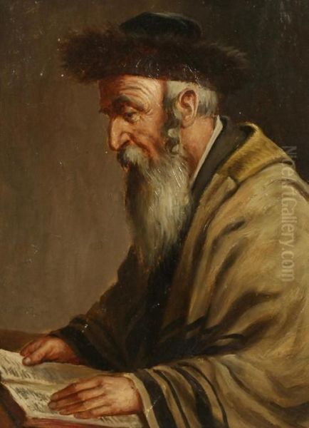 Reading Rabbi Oil Painting by Carl Ostersetzer